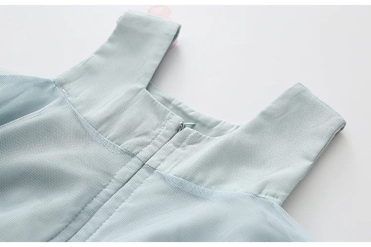 2018 Summer 2-12 Years Children Birthday Solid Color Flower Decoration Princess Elegant Sleeveless Kids Girl Party Dress (13)