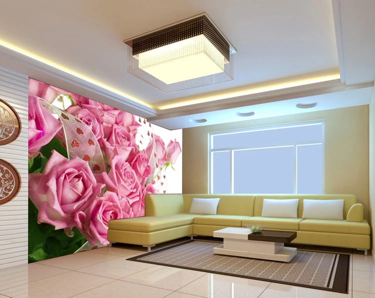 

New Can customized art wall stickers Romantic 3d three-dimensional large muralswallpaper sofa tv background home decor pink rose