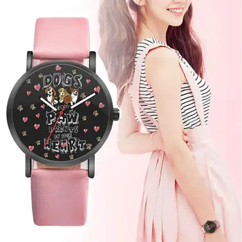 

Christmas Gift Women Watches Cute Dogs Print Women Girls Leather Band Casual Analog Quartz Wristwatches relogio feminino