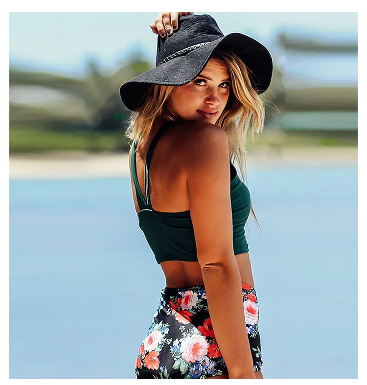 Green-print-high-waist-Wide-shoulder-strap-Sports-swimwear-bikini_02
