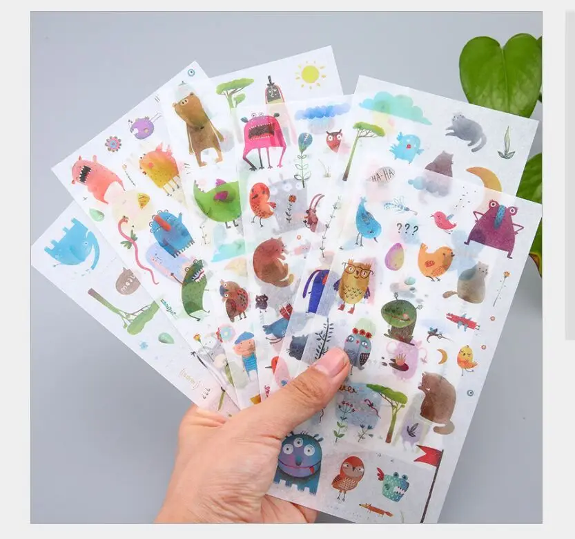 

6Pcs/set Alien creature forest party cat Hedgehog green leaves deco Planner Sticker DIY Diary Scrapbook Phone Index Seal Sticker