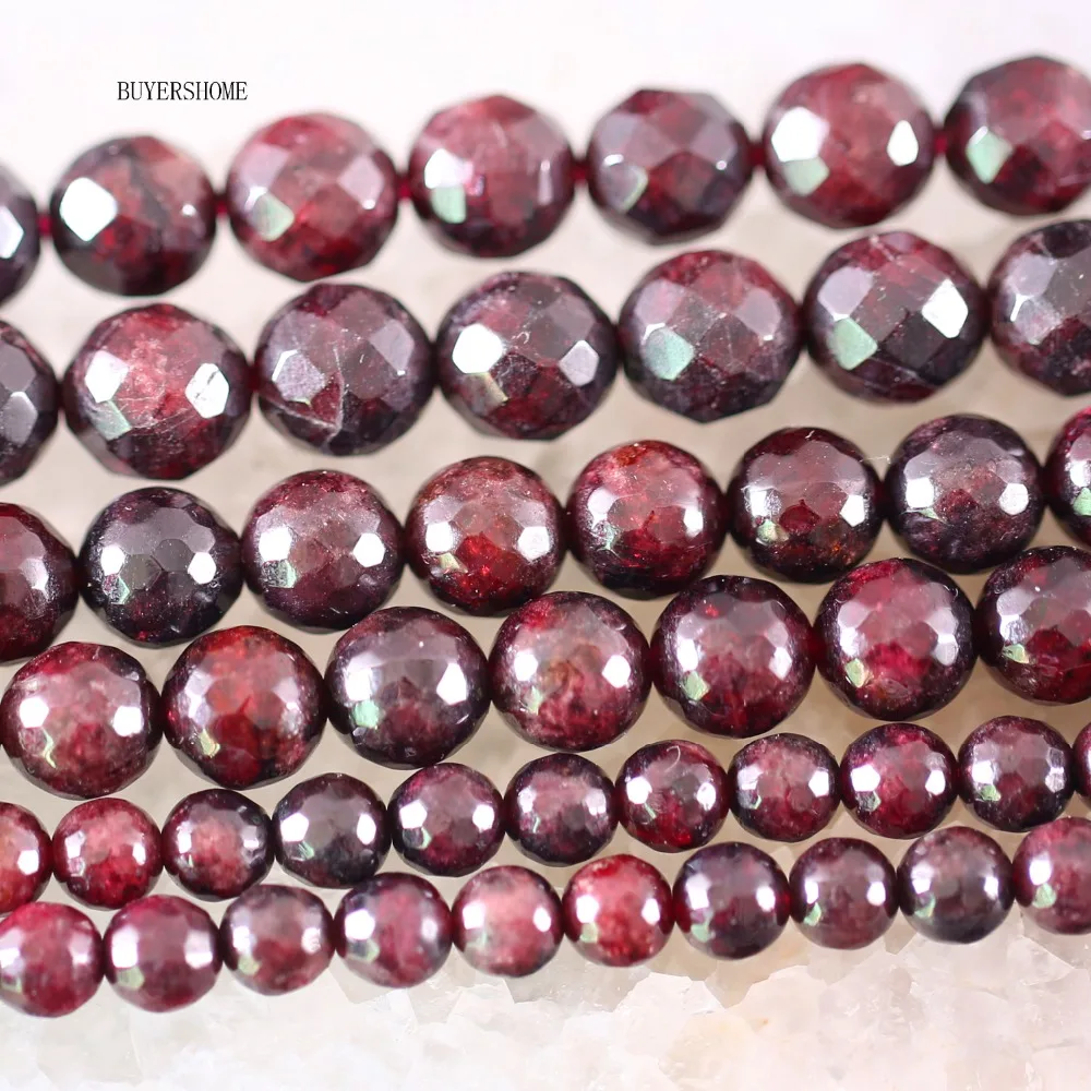  Fit Making Jewelry Necklace A++6MM 8MM 9MM Natural Stone Red Garnet Round Faceted Loose Beads String 15.5&quot | Украшения и