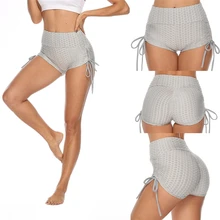 Спортивные шорты для женщин, для фитнеса, йоги, спортивные шорты, тренировочные с высокой талией, эластичный Одноцветный галстук, разноцветные шорты для бега, однотонные женские шорты