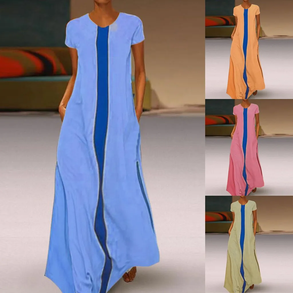 Dress women summer 2019 dress Fashion Striped Print Short Sleeve Long Y614 | Женская одежда