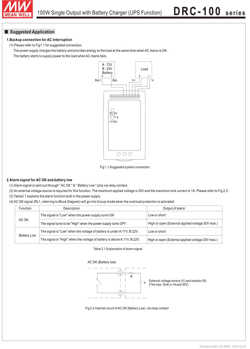 Специальные предложения MEAN WELL DRC-100B 27,6 V meanwell DRC-100 96,6 W одиночный выход с зарядным устройством(функция UPS