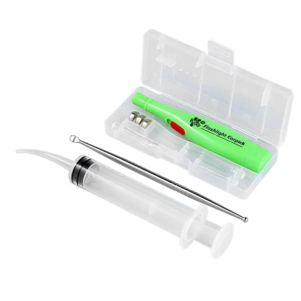 

Ear Clean Tools LED Light Ear Wax Remover Stainless Steel Earpick With 3 Tips Irrigator Syringe Clean Care Tool