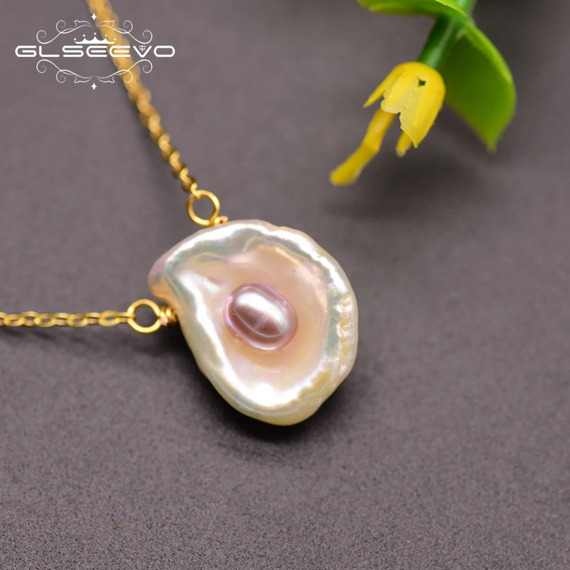 

XlentAg 925 Sterling Silver Mussel Shape Fresh Water Pearl Pendant Necklace For Women Birthday Gift Necklace Fine Jewelry GN0120