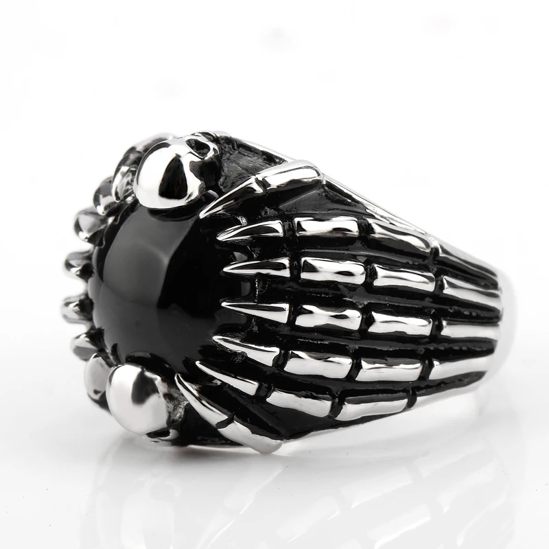 Настоящее 925 пробы Серебряное мужское кольцо с черным камнем, изображение черепа и паука, кольцо на палец в стиле панк для мужчин, модное ювелирное изделие