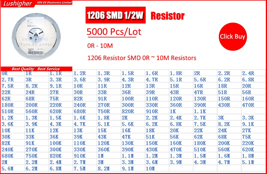 100 шт. 1206 SMD резистор 5% 5,1 K ohm 512 5,1 ком 5100ohm