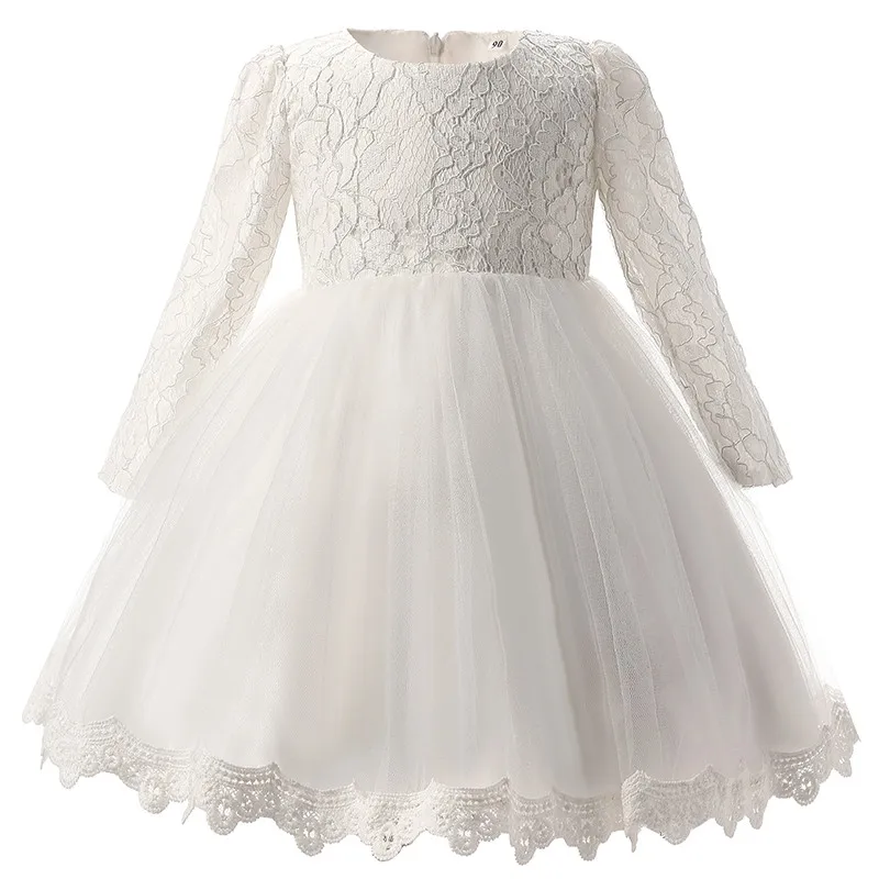 Кружевное платье на крестины для маленьких девочек; 1 год; праздничное платье для дня рождения для девочек; одежда для малышей; платья для крещения на свадьбу - Цвет: White