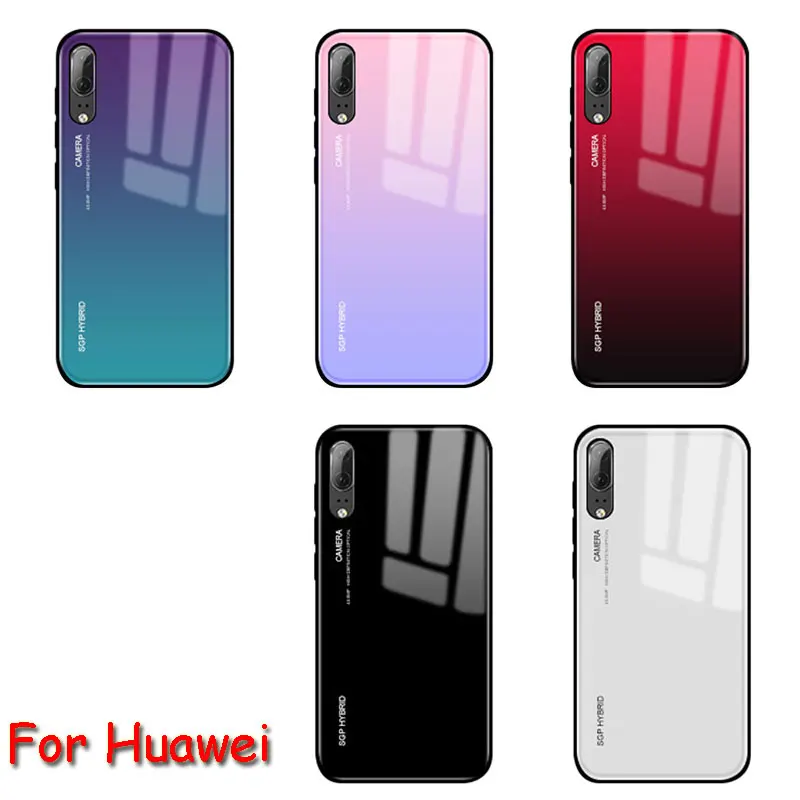 

Case On For Huawei P20 lite light P30 Pro P10 lait Gradient Tempered Glass Case Bumper on p smart mate 10 20 plus nova 3 3i case