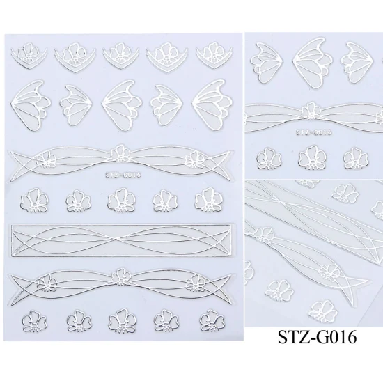 1 шт 3D наклейки для ногтей, наклейки для дизайна ногтей, Геометрические полосы, Бабочка, золотой, серебряный дизайн, Слайдеры для маникюра, фольга, TRSTZG14-20 - Цвет: STZ-G16 Silver