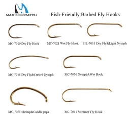 Maximumcatch 100pcs 4#-22# Fish-Friendly Barbed Fly Fishing Hooks Dry&Wet&Nymph&Shrimp Caddis Pupa Streamer Fly Hooks
