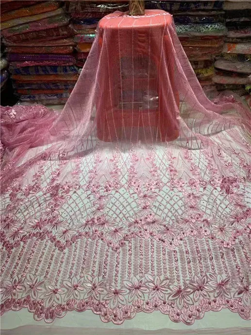 

Latest Hot Sale African Laces Fabrics Embroidered High Quality French Lace Fabric Nigerian Net tulle Lace Fabric(TS-2-19