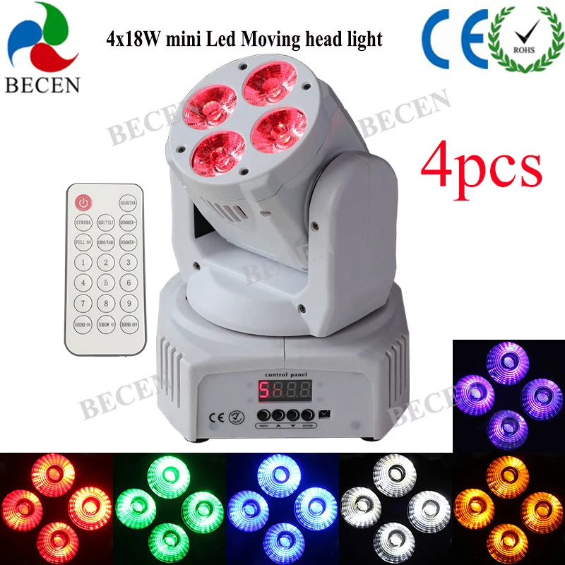 

Remote Control White 4x18W RGBWA UV 6in1 MINI Led Wash Moving Head Light with 4pcs US Stock