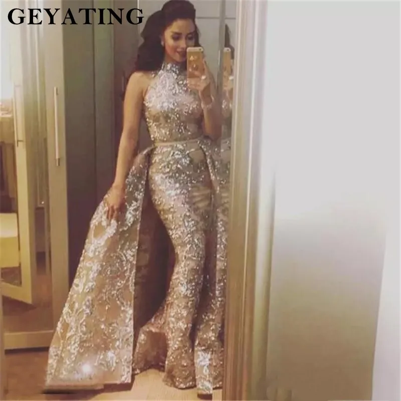 

Detachable Muslim Evening Dress 2019 Mermaid Kaftan Dubai High Neck Prom Dresses Arabic evening gowns dress Party robe de soiree