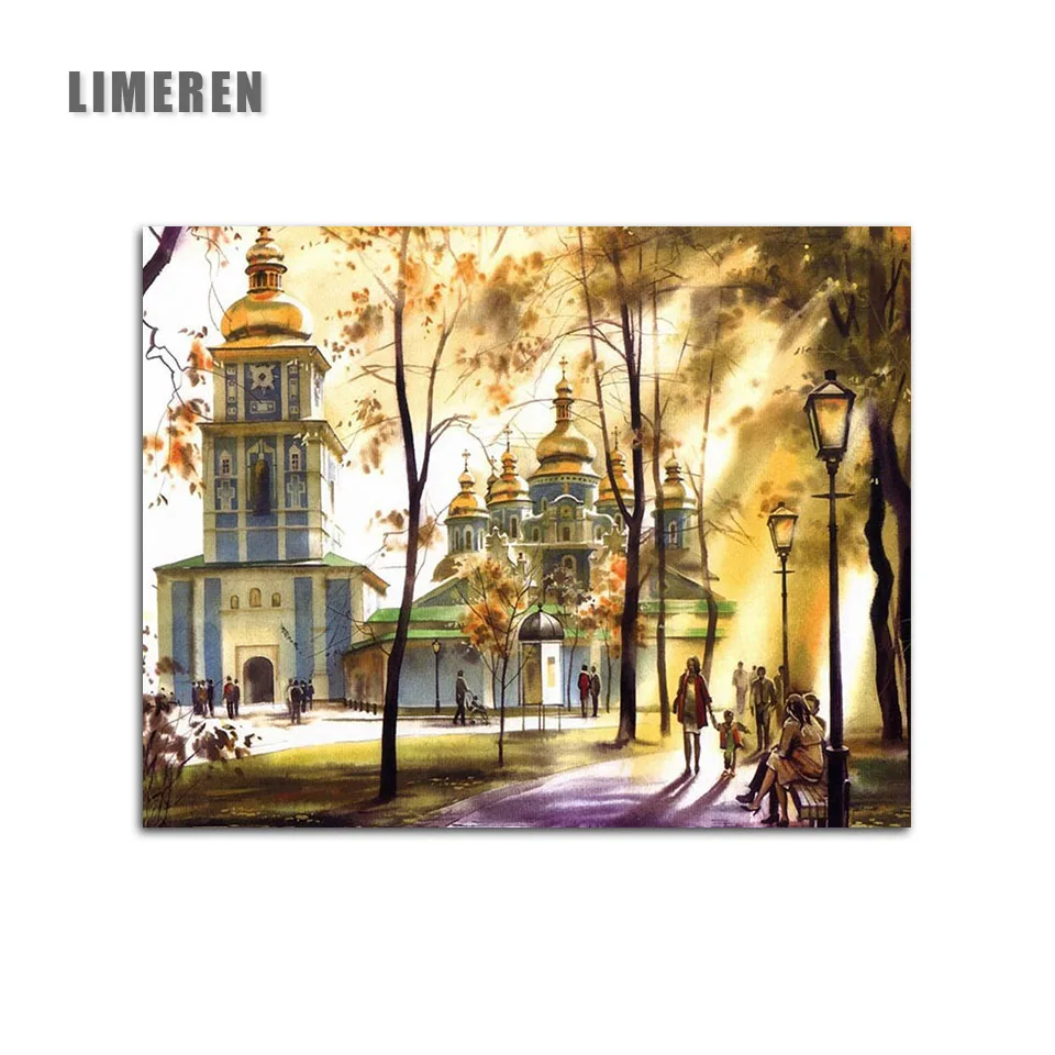 

Frameless Crowd Trees Palace Painting By Numbers Reflection Lighting Acrylic Paints Frameless