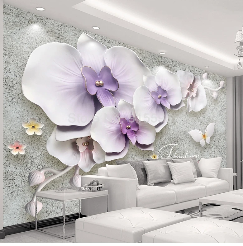 Большой заказ Настенные обои для стен 3 D стереоскопический рельеф цветок фаленопсиса фото фон нетканый Papel де Parede 3D