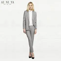 2018 г.; Роскошные брюки костюмы офис форма Стиль Бизнес светло-серый Двойка Для женщин смокинг женские брючные костюмы индивидуальный заказ