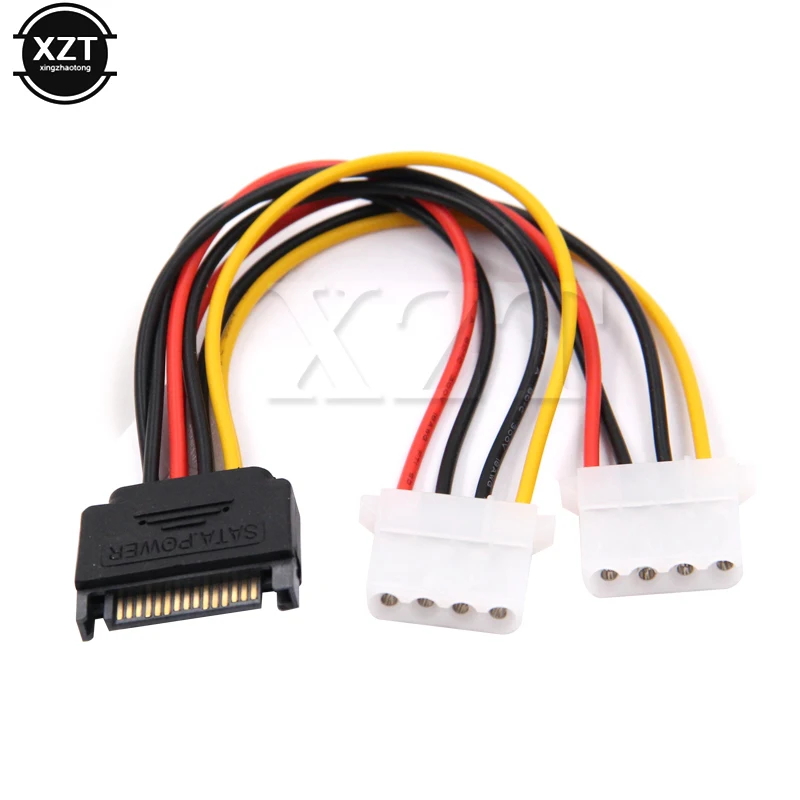 15 Pin SATA Male to 4 Pin Molex 2 Female IDE HDD Power hard drive cable adapter HY1104