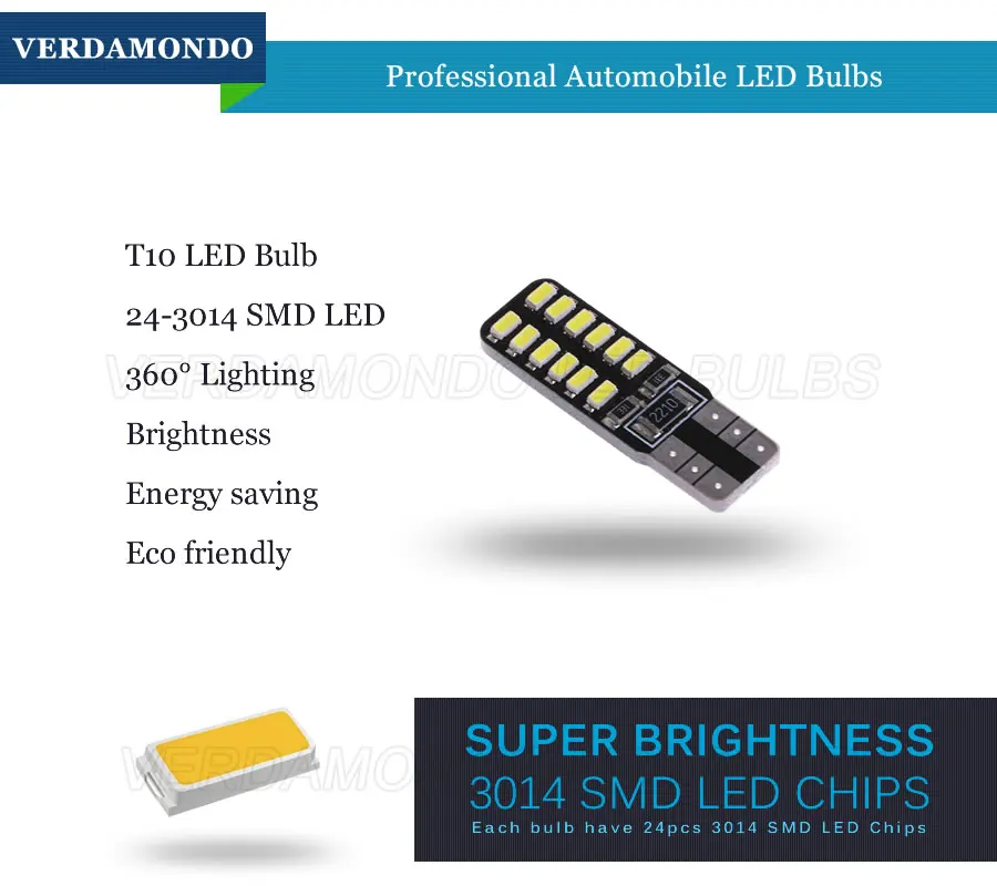 Супер яркий T10 W5W 3014 SMD 24 LED Canbus лампа для чтения приборная панель номерного знака DC