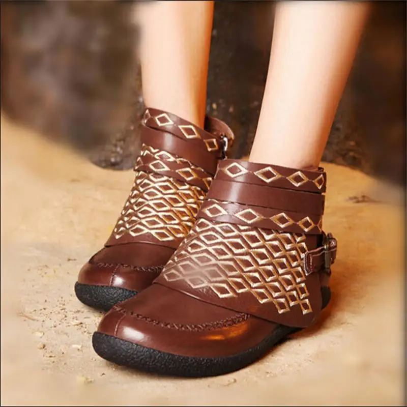 

Original design handmade genuine leather boots water cowhide low heels round toe women boots ankle boots women shoes T15BXZ20101