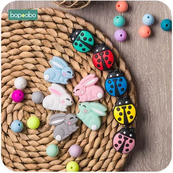 

Bopoobo 5pc Silicone Panda Beads Rodent Baby Teething Silicone Rabbit Beads Silicone Pearl Teether Beads Baby Silicone Teether