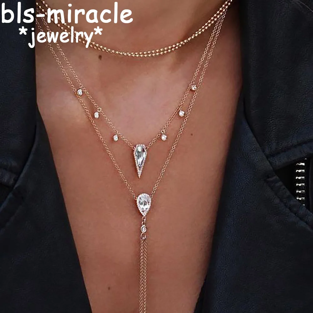 Bls miracle Boho кристалл капли воды длинные многослойные ожерелья для женщин бисер