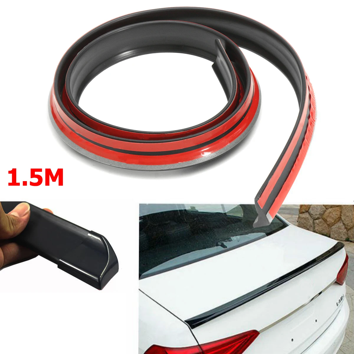 

4.9ft/1.5M Universal Black Auto Car Rear Roof Trunk Spoiler Wing Lip Sticker Kit