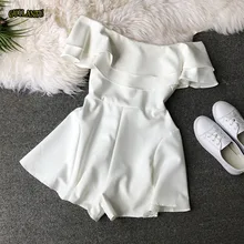 Elegant Off Shoulder White Short Jumpsuits Women Summer Loose Ruffles Playsuit Female Casual Sexy Party Beach Wide Leg Romper