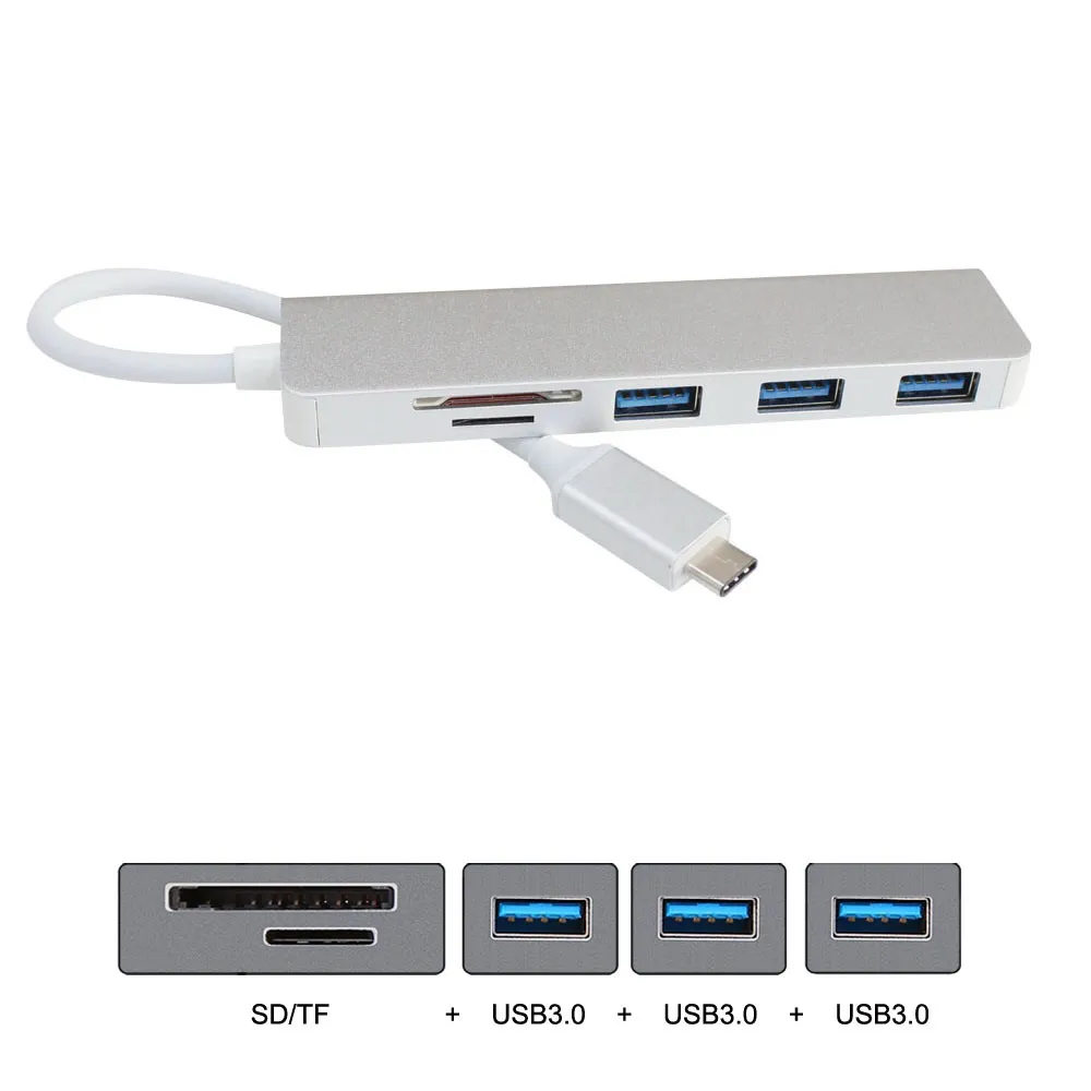 

10pcs/lot Cablecc Type-C USB-C Thunderbolt3 to 3 Ports Hub With SD TF Card Reader Adapter for Phone & Laptop
