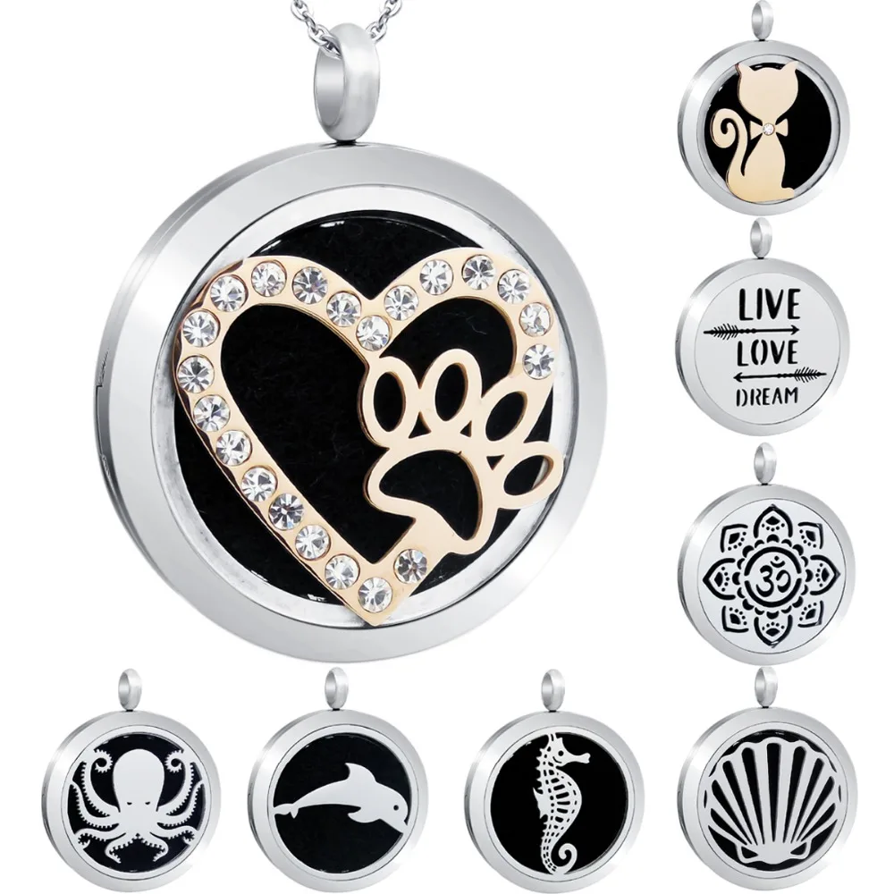 

Heart with Crystals Aromatherapy Locket Pendants Essential Oils Stainless Steel Diffuser Perfume Locket with Pads Drop Shipping
