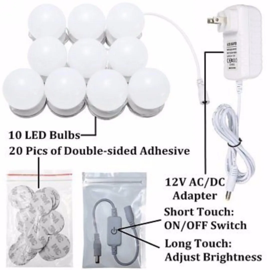 Vanity LED 10 Bulb Mirror Light Kit for Makeup Hollywood Mirror with Light Stage