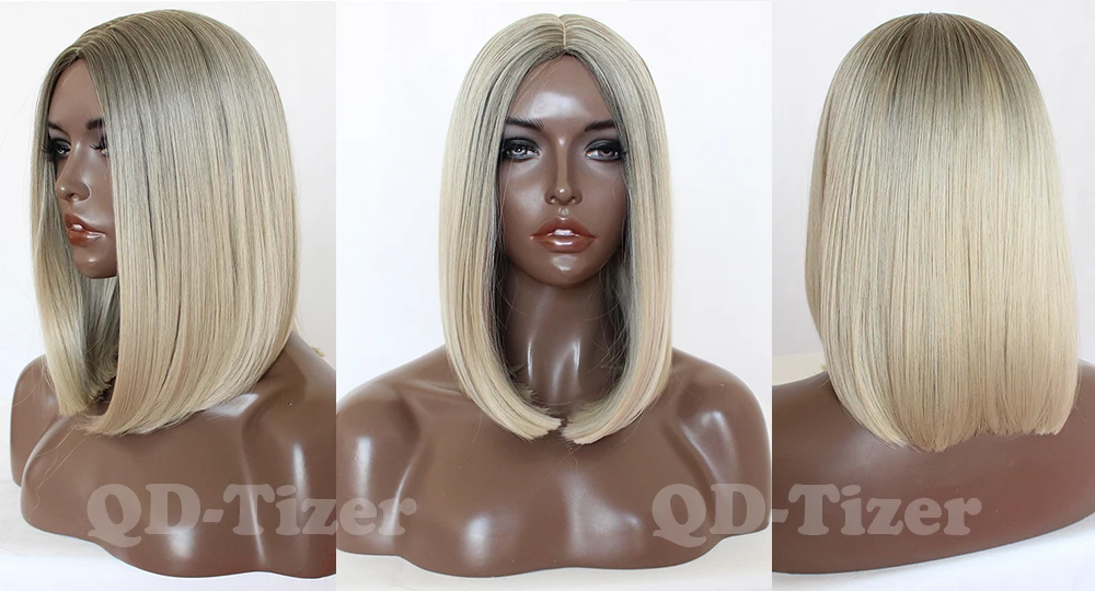 qd-tIZER no lace brown blonde synthetic wig for women 6
