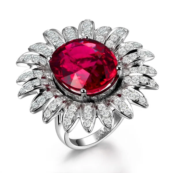 

2017 Qi Xuan_Fashion Jewelry_Customized 12.94ct Pink Stone Sunflower Rings_S925 Solid Silver Rings_Factory Directly Sales