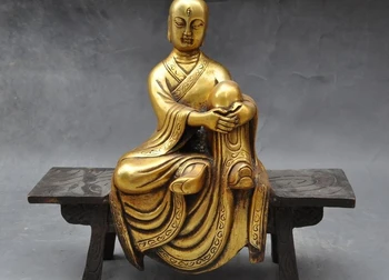 

8"tibet buddhism bronze Gilt arhat Buddhist monk Seat Wooden bench buddha statue