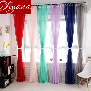 

Colorful Rainbow Sheer Curtain Pure Solid Grey Voile for Living Room Bay Black Kitchen Drape Custom Made Panel Cortinas T&184#30