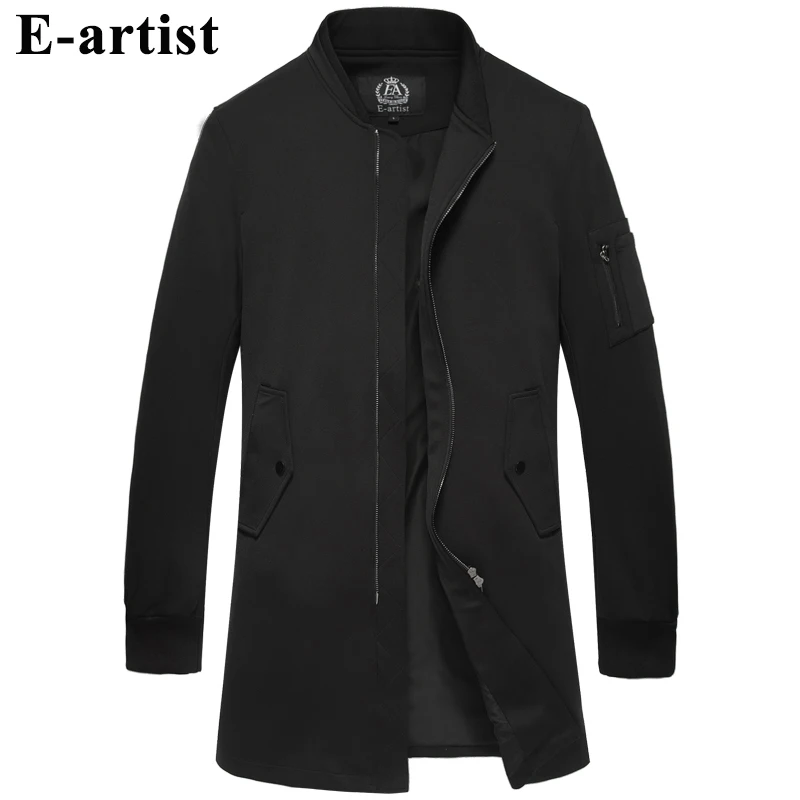 Men's Stand Collar Long Zipper Trench Coats Spring Autumn Outwear