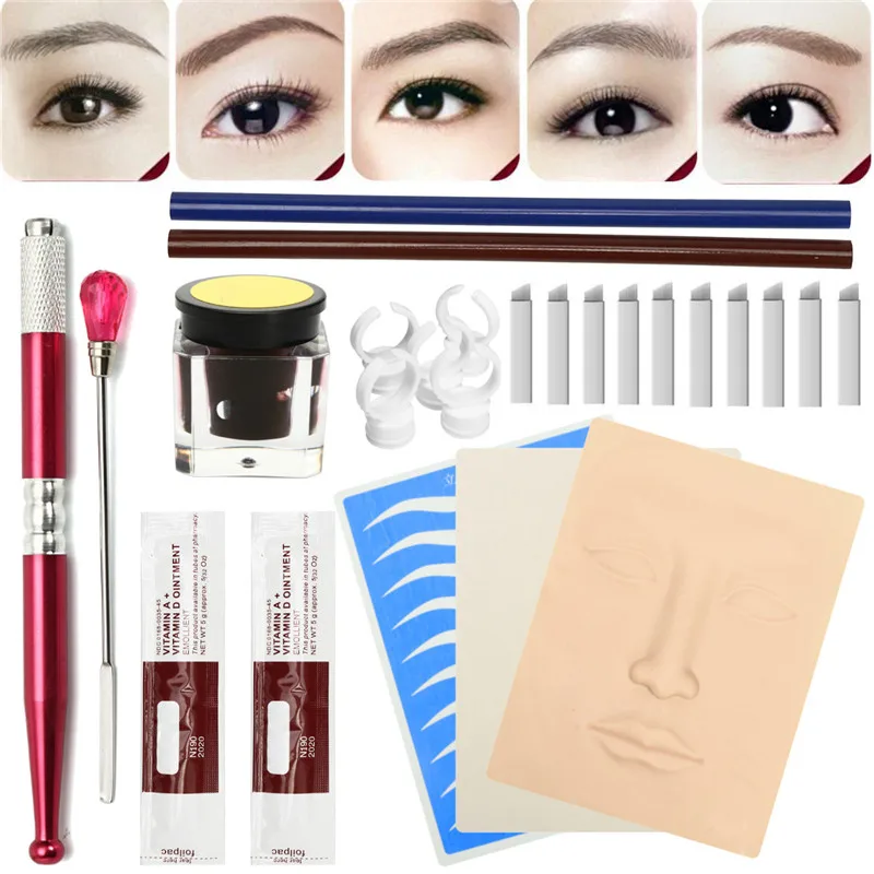 Eyebrow Microblading Kit Manual Tattoo Pen Ruler Practice Skin Needle