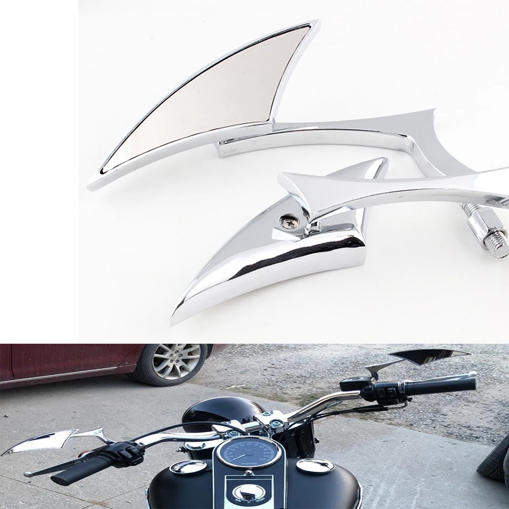 

MOTORCYCLE CHROME SPEAR BLADE CUSTOM MIRRORS 8MM 10MM FOR BOBBER CRUISER CHOPPER