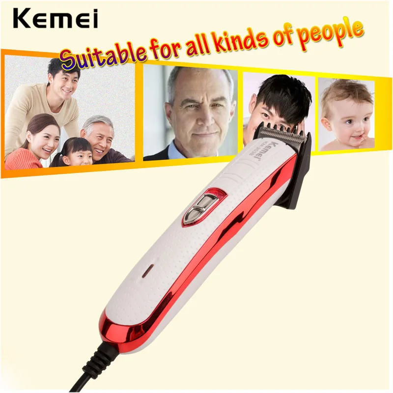 Professional Kemei Titanium Blade Corded Electric Haircut Cutting Machine Barber + limit comb for kids adult men 110-240V S50