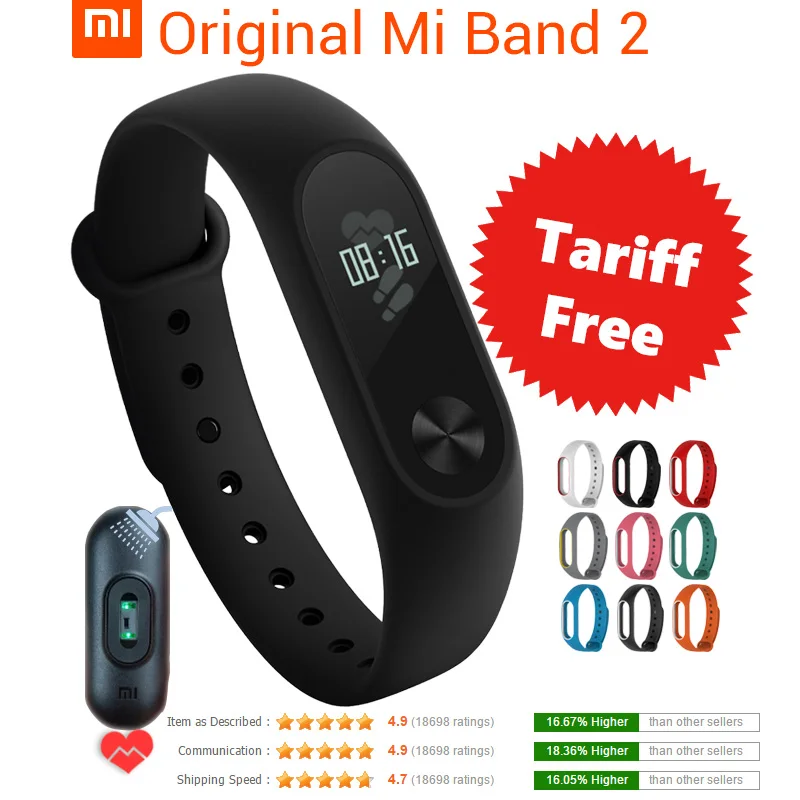 In Stock Original Xiaomi Mi Band 2 Smart Wristband Bracelet Band2 IP67 OLED Screen Touchpad Pulse Heart Rate Step Time Date