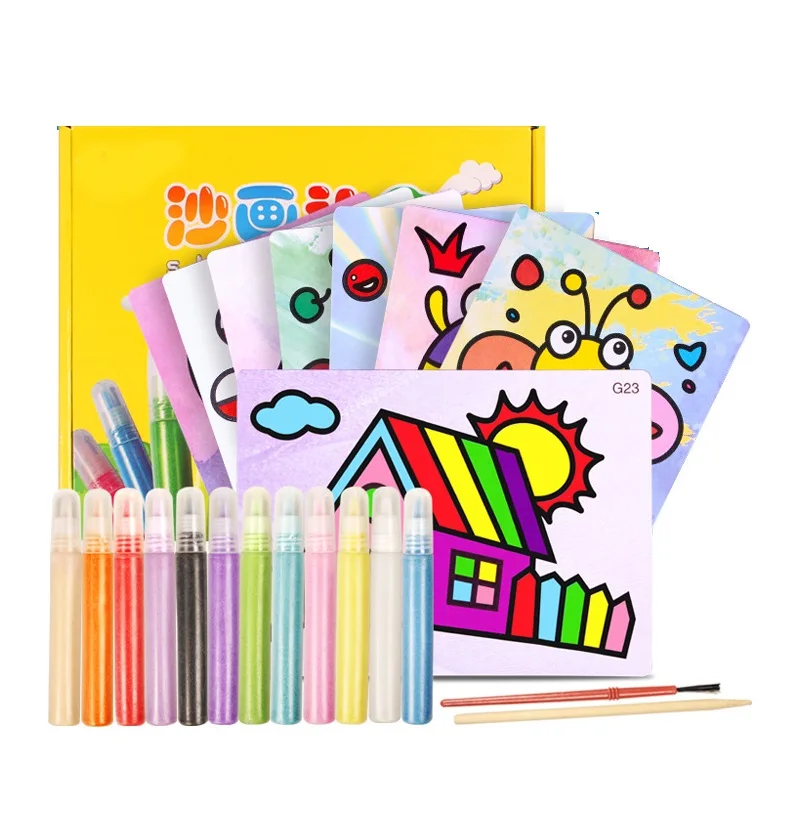 

Random style 12pcs/lot Kids DIY Colorful Sand Painting Art Creative Drawing Toys Sand Paper Art Crafts Toys for Children