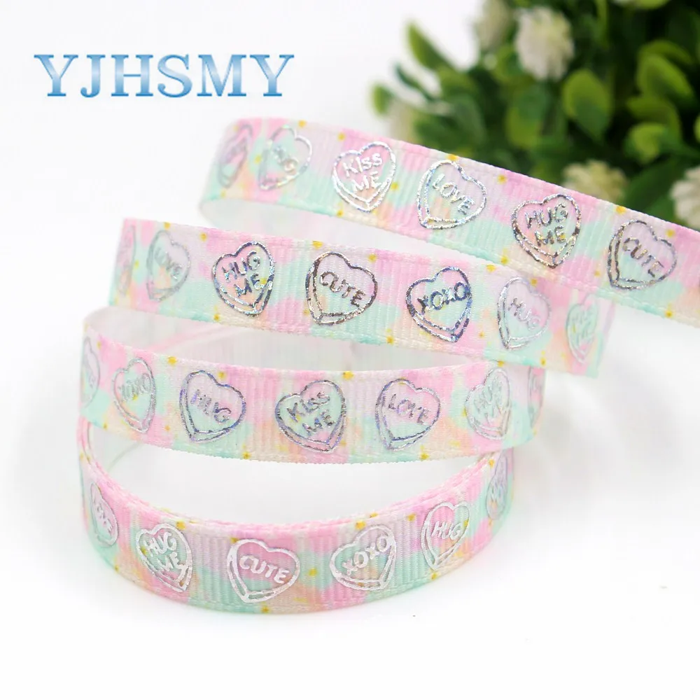 YJHSMY G-18801-708 10 мм ярдов Лазерная Серебряная в форме сердца любовь напечатанная