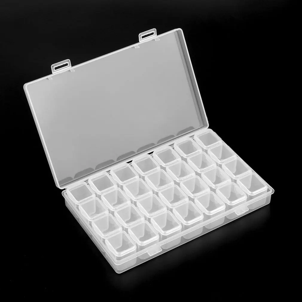 البلاستيك الشفاف الخالي مسمار الفن الديكور صندوق تخزين مسمار بريق حجر الراين الخرز 28 فتحات اكسسوارات الحاويات مسمار أداة