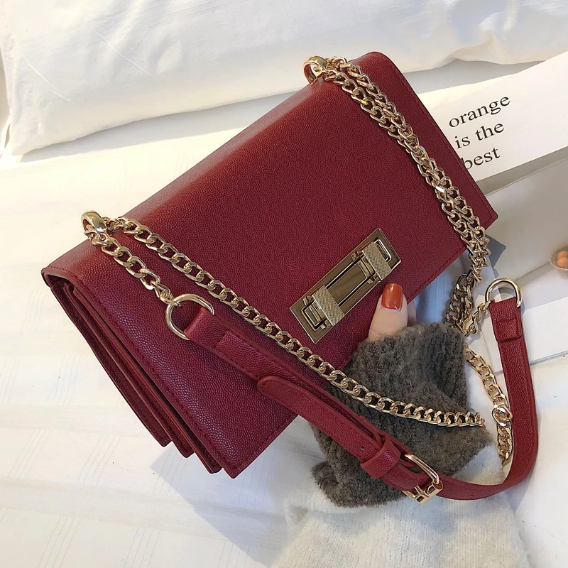 

2019 Luxury Famous Brand Women Messenger Bag Golden Chains PU Leather Women Shoulder Bag Fashion Small Flap Crossbody Bags