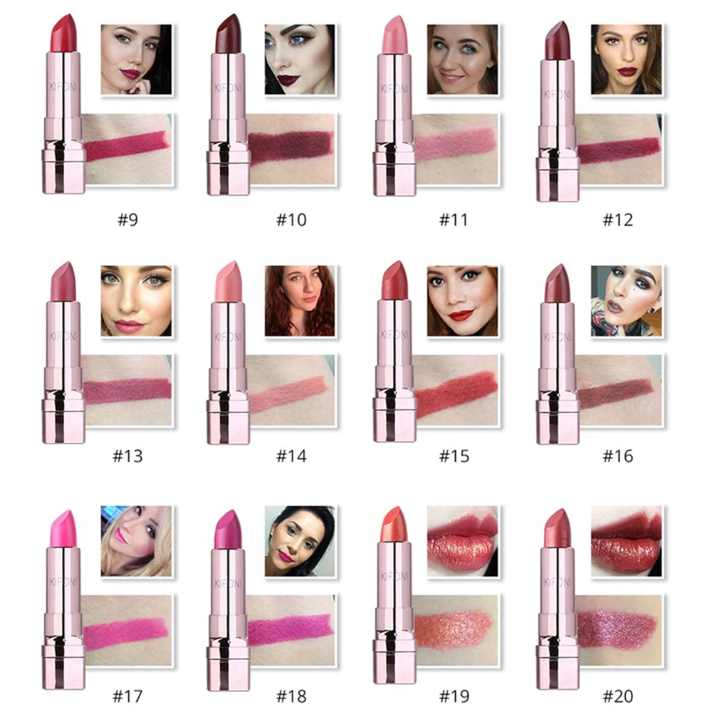 

Brand 20 Colors Waterproof Red Nude Matte Lipstick Long Lasting Makeup Metallic Lip Gloss Cosmetics Sexy Women Lip Stick TSLM2