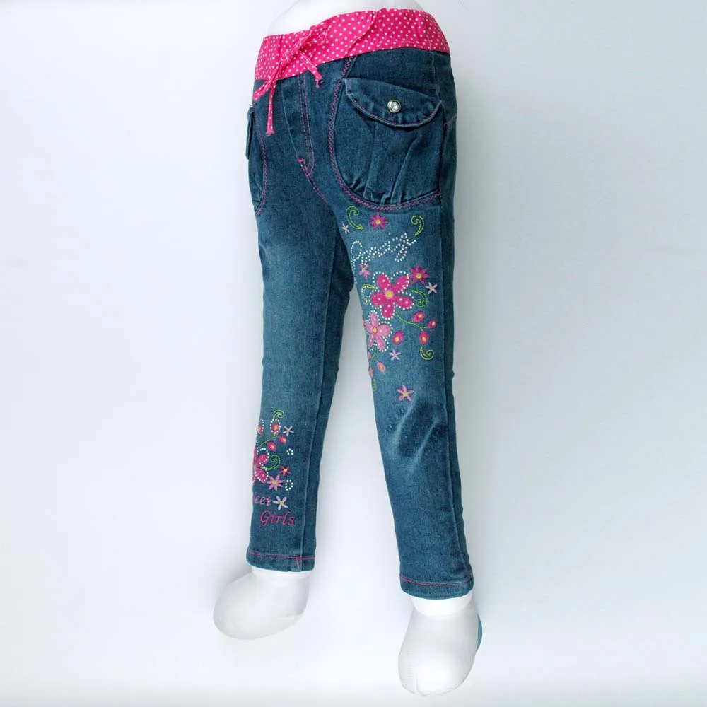 Детский тонкий Стразы синие джинсы для девочек, детей и подростков с вышивкой джинсовые узкие брюки узкие джинсы MH2548 - Цвет: MH2548