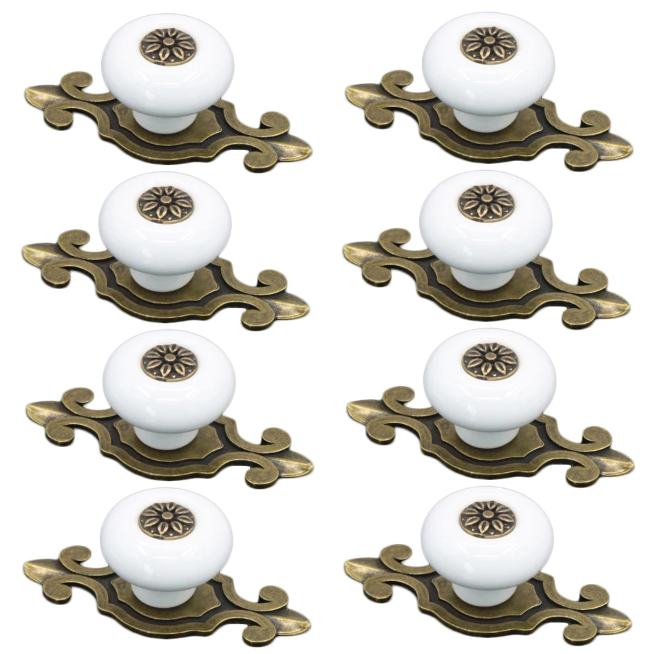 

8Pcs Retro Europe Ceramic Cabinet Drawer Furniture Cupboard Pull Handle with Antique Bronze Hardware