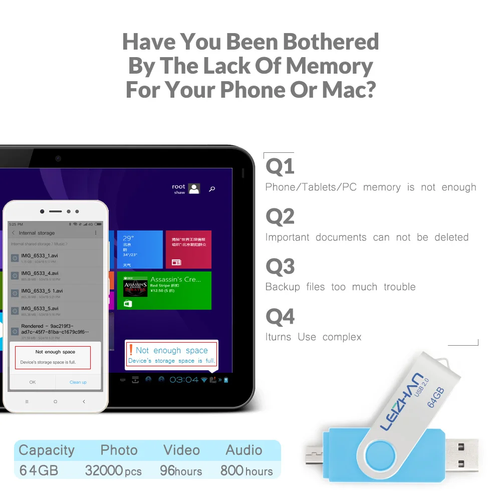 USB флеш накопитель LEIZHAN для Samsung Galaxy S7/S6/S5/S4/S3/Xiaomi/Meizu/HTC/Nokia/Moto/Huawei 128 ГБ 64 32 16 8 Гб|USB